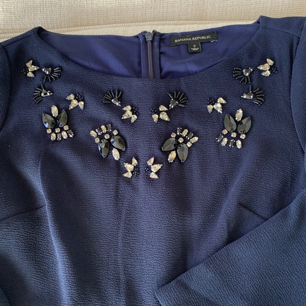 Elegant Navy Embellished Dress - Perfect for Holidays!